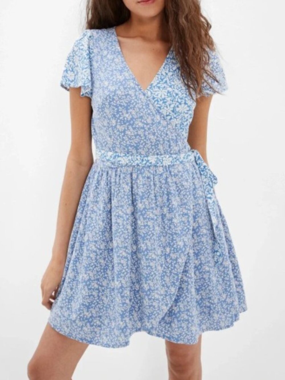 American Eagle Brand Size Small Blue & White Floral Mix Short Sleeve Wrap Dress